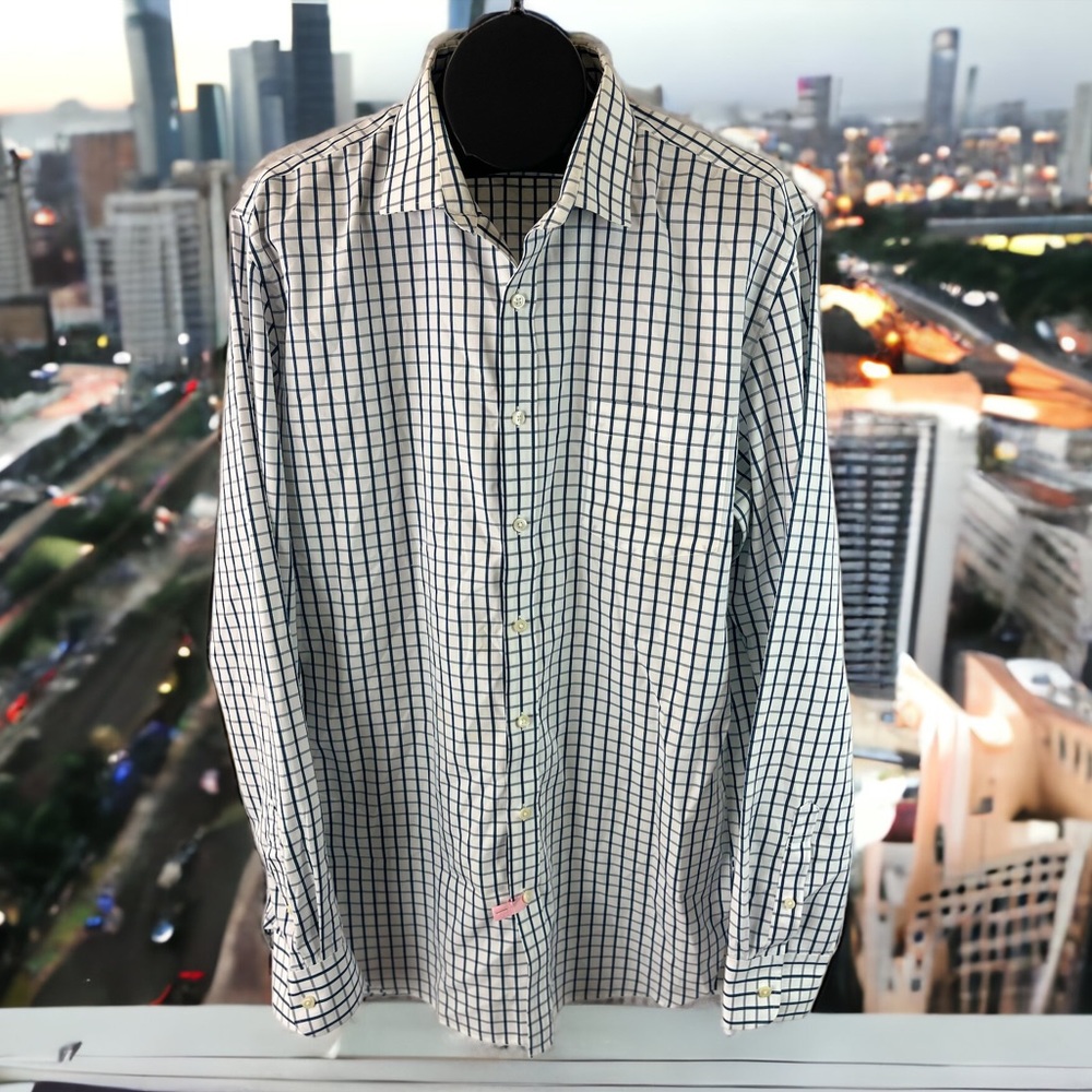 80’s two ply Blue and White Plaid button Down Thompson Shirtings J. Crew XLT - Picture 11 of 11